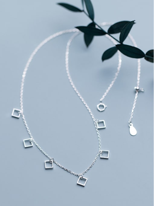 Rosh 925 Sterling Silver With Platinum Plated Simplistic Square Necklaces 2