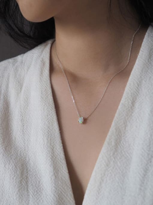 DAKA Fashion Little Oval Opal stone Silver Necklace 1