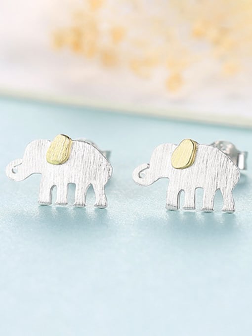 sliver 925 Sterling Silver With White Gold Plated Cute Animal Elephant Stud Earrings