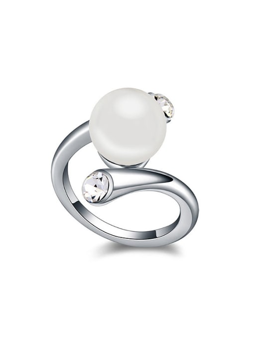 QIANZI Fashion Imitation Pearl White austrian Crystals Alloy Ring 0