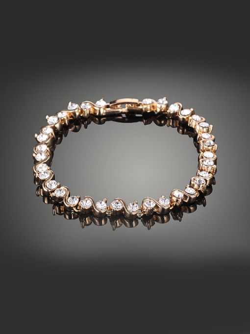 Gold Fashion Cubic White Rhinestones-covered Alloy Bracelet