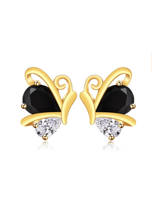 Black Copper Alloy 24K Gold Plated Ethnic style Butterfly Zircon Stud clip on earring