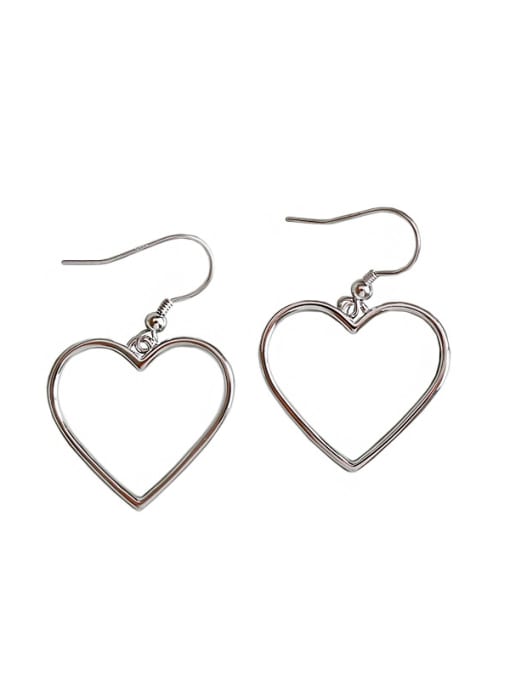 DAKA 925 Sterling Silver With platinum Plated Simplistic hollow Heart Hook Earrings 2