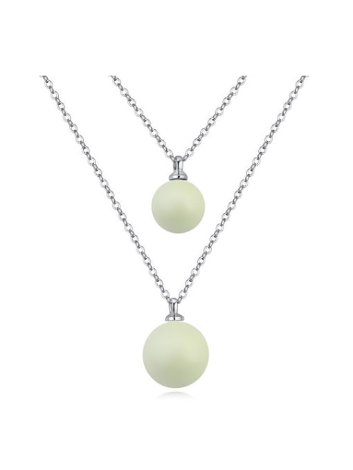 QIANZI Personalized Double Layer Two Imitation Pearls Alloy Necklace 0