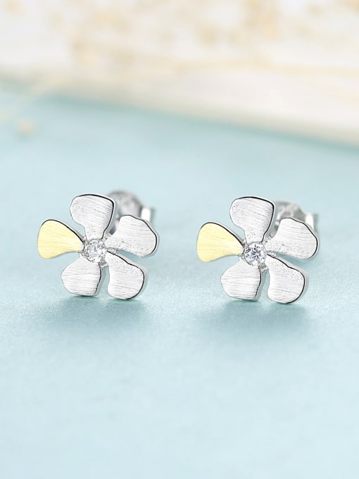 CCUI 925 Sterling Silver With Cubic Zirconia  Cute Two-Color Flower Stud Earrings 2