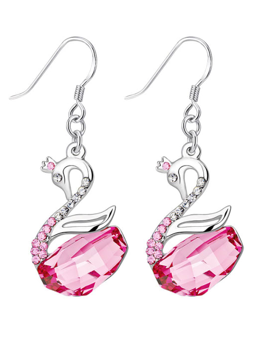 Pink S925 Silver Swan-shaped drop earring