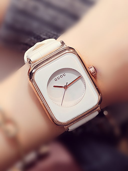 White GUOU Brand Trendy Rectangular Watch