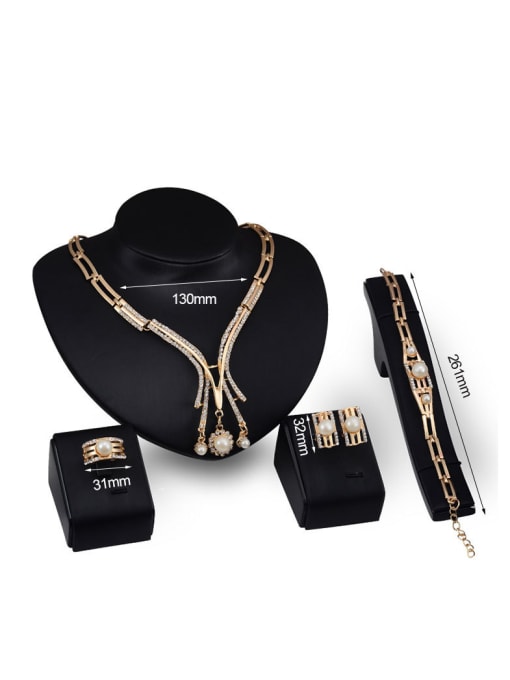 BESTIE Alloy Imitation-gold Plated Fashion Artificial Pearl and CZ Four Pieces Jewelry Set 2