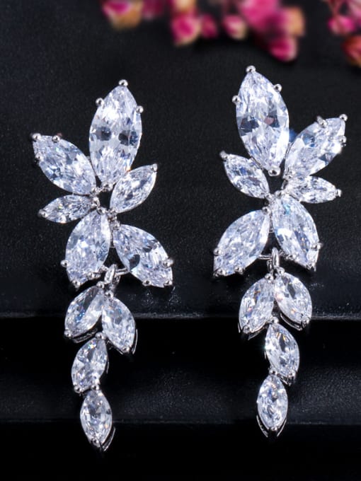 L.WIN Copper With Cubic Zirconia Luxury Water Drop Wedding Cluster Earrings 2