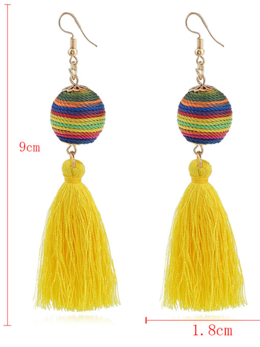 Yellow Personality Rainbow Line Ball Shaped Tassel Stud Earrings