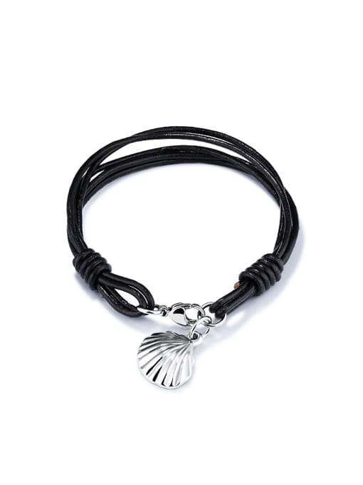 Open Sky Fashion Multi-band Black Artificial Leather Titanium Shell Bracelet 0
