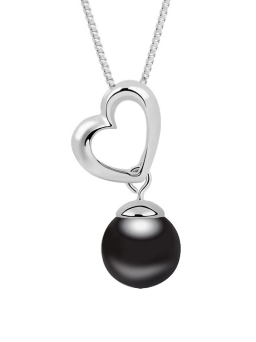 Black Simple Hollow Heart Imitation Pearl Pendant Alloy Necklace