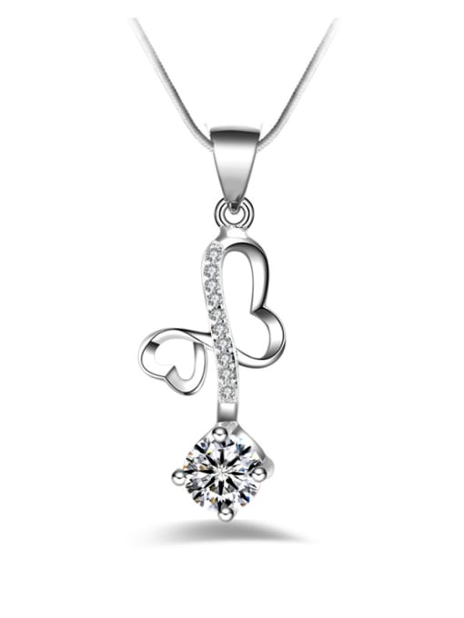 White Fashion Heart shapes Cubic Zircon Copper Necklace