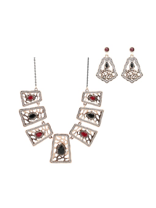Gujin Personalized Vintage style Resin stones Hollow Geometrical Alloy Two Pieces Jewelry Set 0