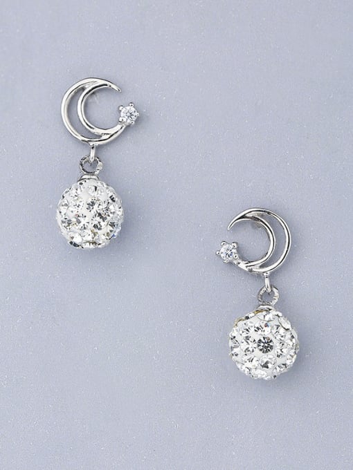 One Silver Moon Shaped Zircon Drop Earrings 0