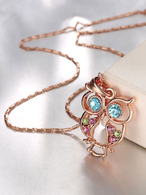 OUXI Personalized Hollow Owl Rhinestones Necklace 2