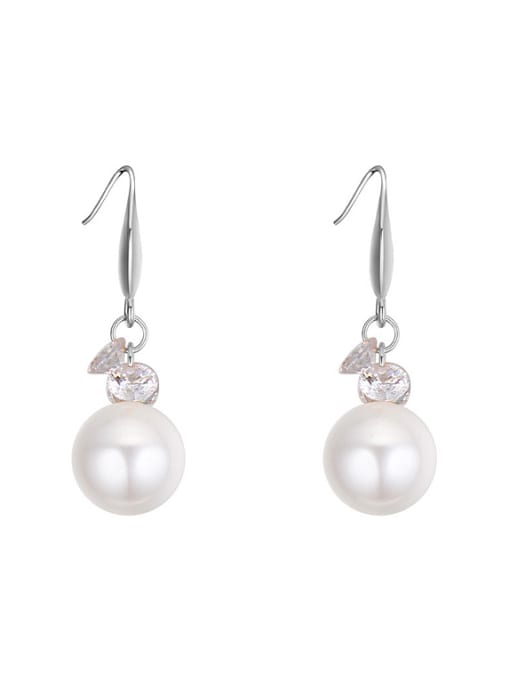 platinum Simple White Imitation Pearl Copper Plating Earrings