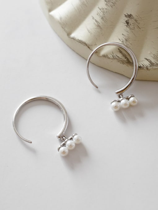 DAKA 925 Sterling Silver  Imitation Pearl Trendy Round Hoop Earrings 1