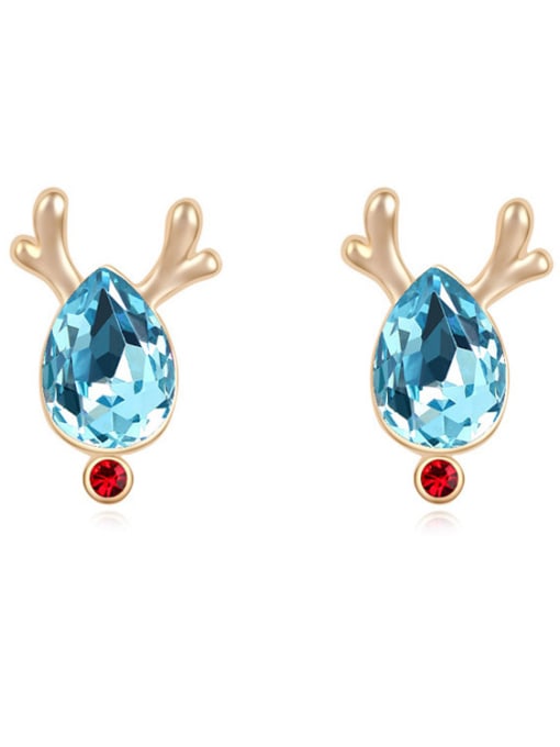 light blue Fashion Water Drop austrian Crystal Deer Horn Stud Earrings