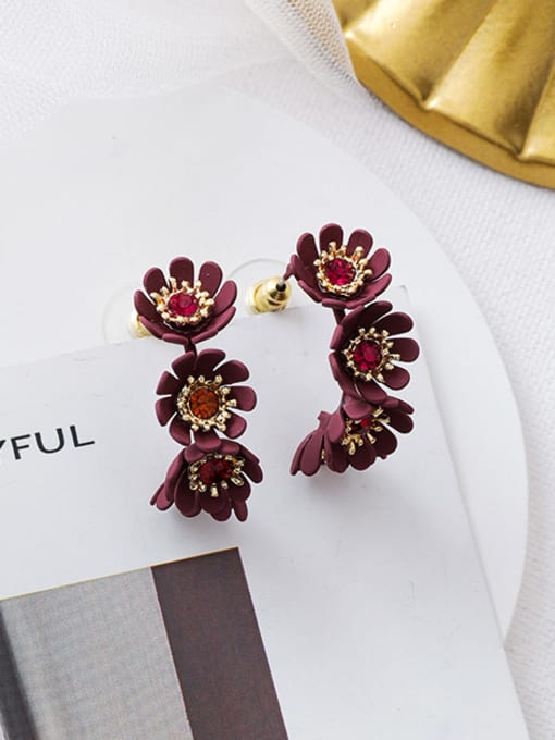A red Alloy With Platinum Plated Fashion Flower Drop Earrings
