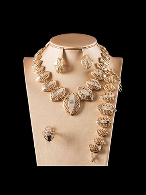 Lan Fu Hollow Oval Rhinestones Colorfast Four Pieces Jewelry Set
