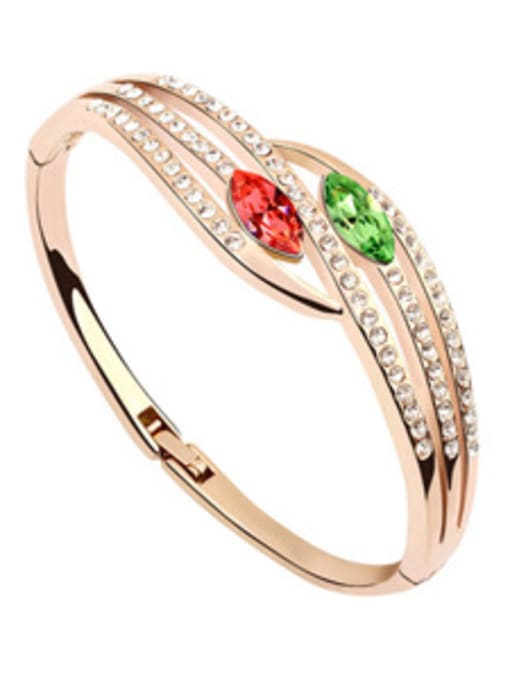 double color Fashion Rose Gold Plated Oval austrian Crystals Alloy Bangle