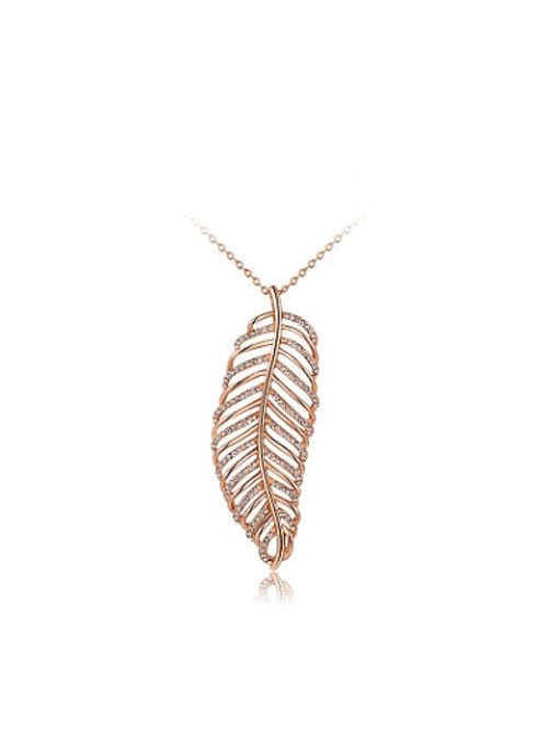 Rose Gold Trendy Feather Shaped Austria Crystal Necklace