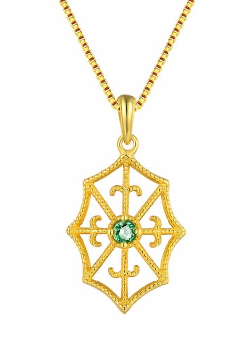 ZK Retro Style Geometric Emerald Gold Plated Pendant 0