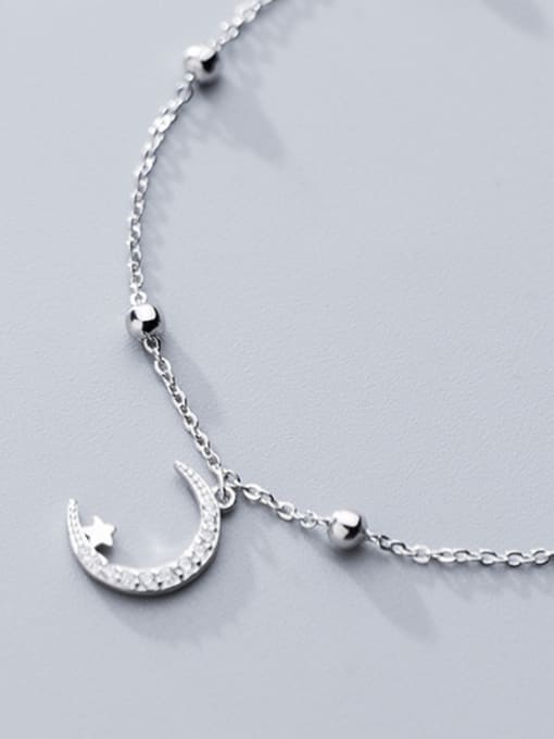 Rosh 925 Sterling Silver With Platinum Plated Delicate Moon ball Anklets 1
