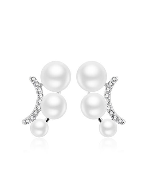 OUXI Fashion Artificial Pearls Zircon Stud Earrings 0