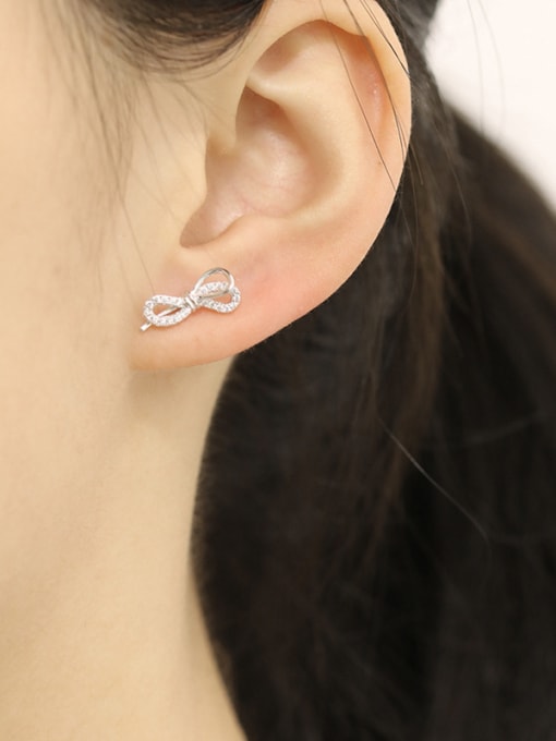 Dan 925 Sterling Silver With Cubic Zirconia Cute Bowknot Stud Earrings 1