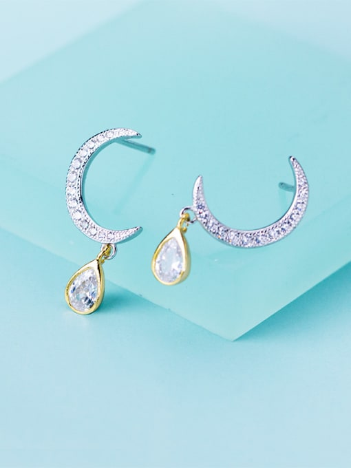 Rosh 925 Sterling Silver With Platinum Plated Delicate Moon Earrings 2