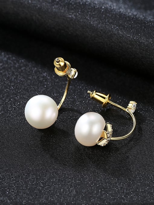 CCUI 925 Sterling Silver With Artificial Pearl Simplistic Round Drop Earrings 3