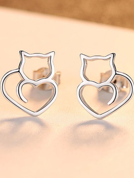 Platinum 925 Sterling Silver With Silver Plated Simplistic Heart Stud Earrings