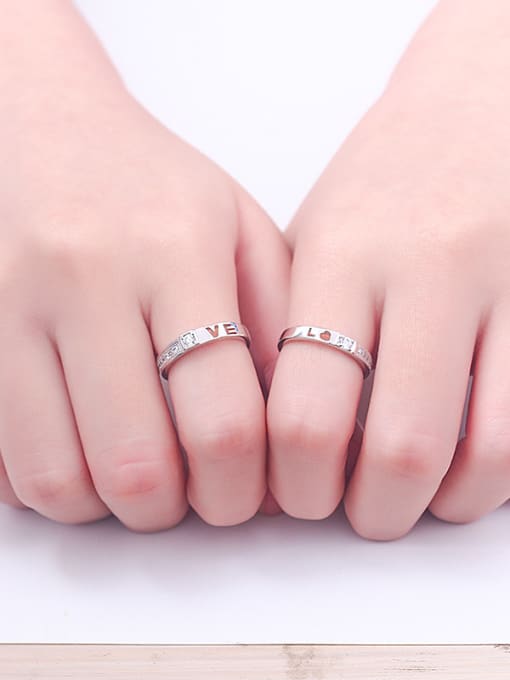 Dan 925 Sterling Silver With Cubic Zirconia Simplistic Monogrammed Love Free Size Rings 1
