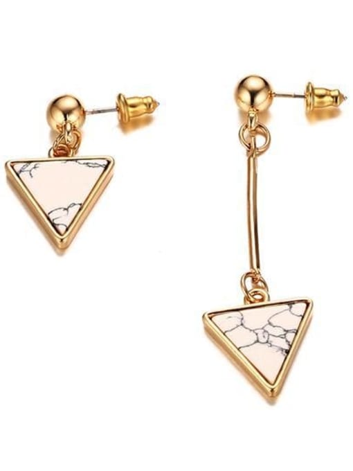 golden All-match Triangle Shaped Stone Asymmetric Titanium Drop Earrings