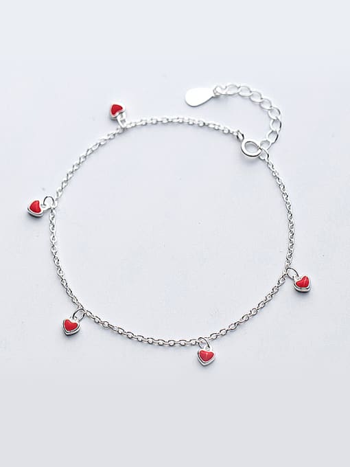 red All-match Heart Shaped Glue S925 Silver Bracelet