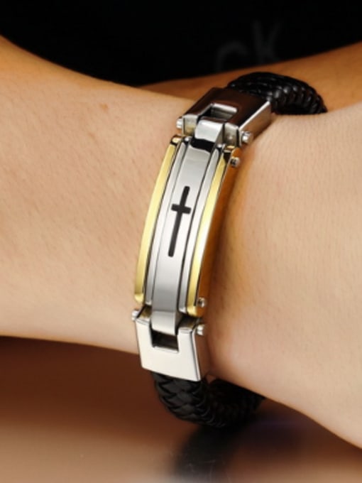 Open Sky Fashion Cross Titanium Artificial Leather Bracelet 1