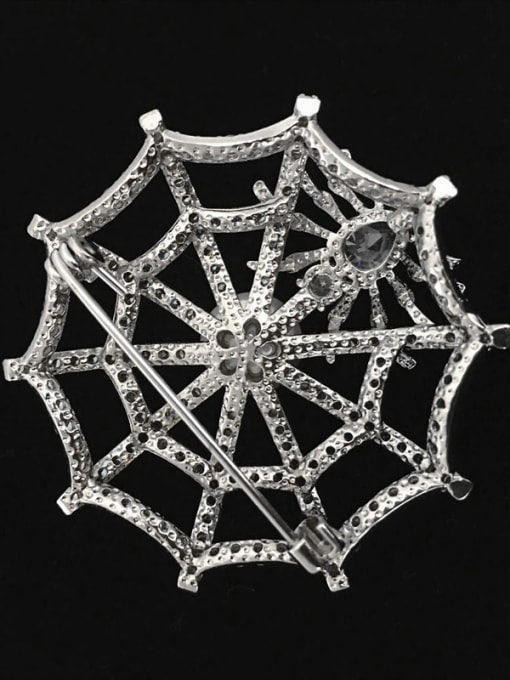 Wei Jia Punk style Imitation Pearl Spider Web Copper Brooch 2
