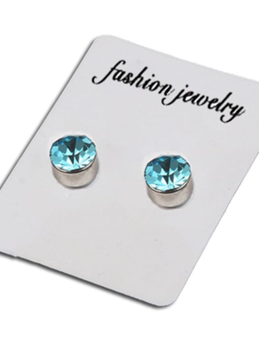 Lake blue Stainless Steel With Silver Plated Simplistic Round Stud Earrings