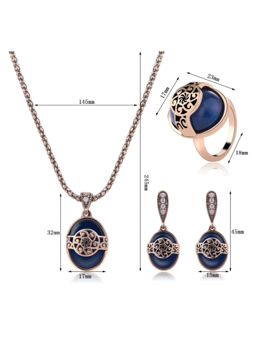BESTIE Alloy Antique Gold Plated Vintage style Artificial Stones Hollow Three Pieces Jewelry Set 3