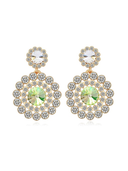 green Exaggerated Cubic austrian Crystals Flowery Alloy Stud Earrings