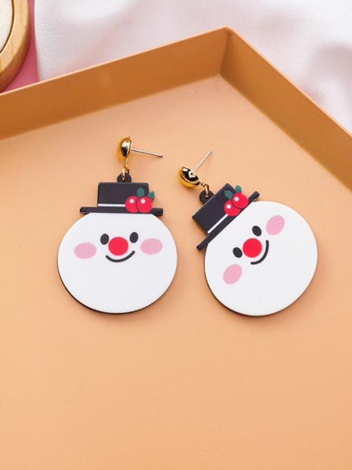 B snowman Alloy With White Gold Plated Cute Acrylic chrismas Earrings
