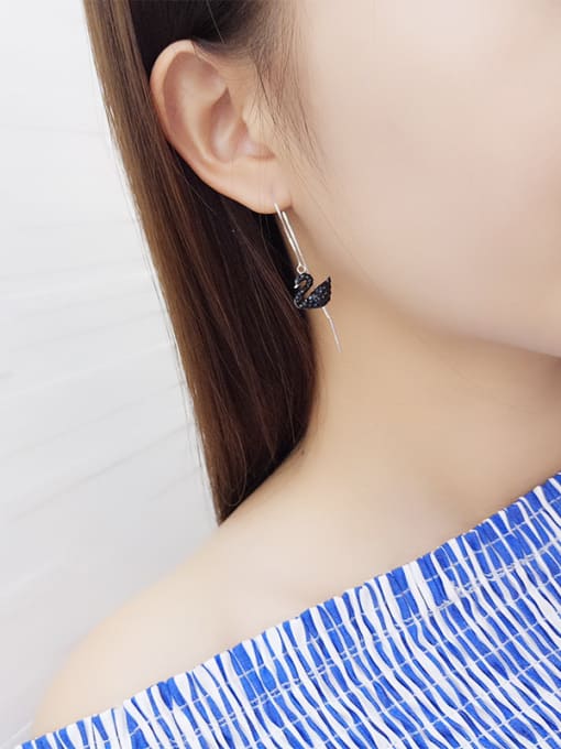 One Silver Elegant Black Swan Cubic Zircon 925 Silver Line Earrings 1