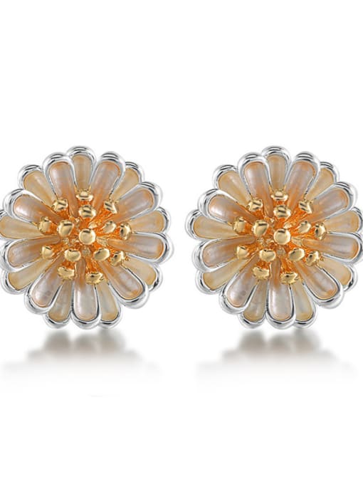 Silver Daisy enamel double colored flower studs earring