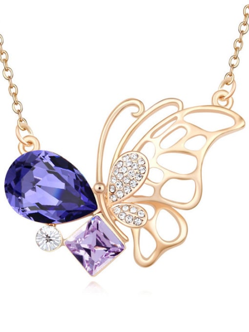 purple Fashion Champagne Gold Hollow Butterfly austrian Crystals Alloy Necklace