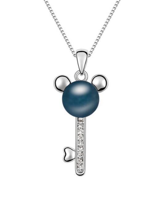 Deep Blue Fashion Imitation Pearl Mickey Key Alloy Necklace