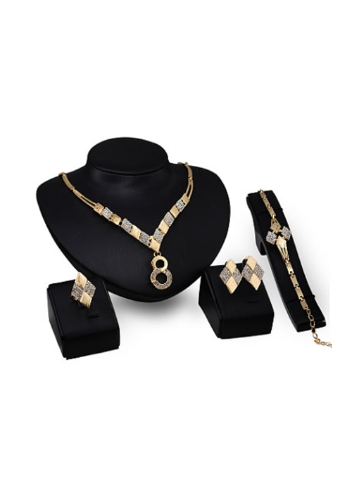 BESTIE Alloy Imitation-gold Plated Fashion Rhinestones Square-shaped Four Pieces Jewelry Set 0