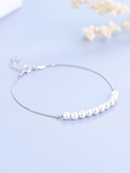 One Silver Women Temperament 925 Silver Pearl Bracelet 2