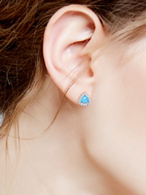 CEIDAI Fashion Tiny Triangle Opal stone Cubic Zirconias 925 Silver Stud Earrings 1